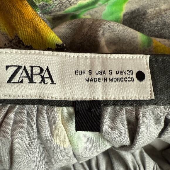 ZARA Floral Print Midi Skirt High Waisted Size S 100% Cotton Zip Side Closure - Picture 7 of 9